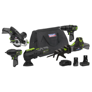 Sealey CP108VCOMBO8EU 5 x SV10.8 Series Cordless Power Tool Kit 10.8V - 2 Batteries & Euro Plug