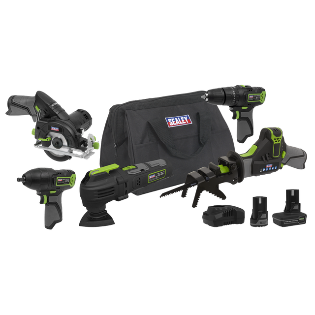 Sealey CP108VCOMBO8EU 5 x SV10.8 Series Cordless Power Tool Kit 10.8V - 2 Batteries & Euro Plug