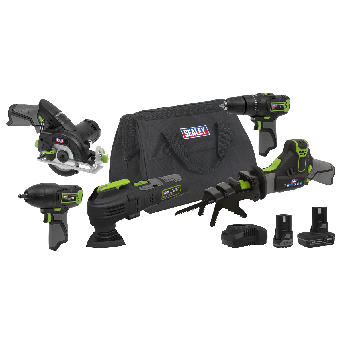 Sealey CP108VCOMBO8 5 x SV10.8 Series Cordless Power Tool Kit 10.8V - 2 Batteries