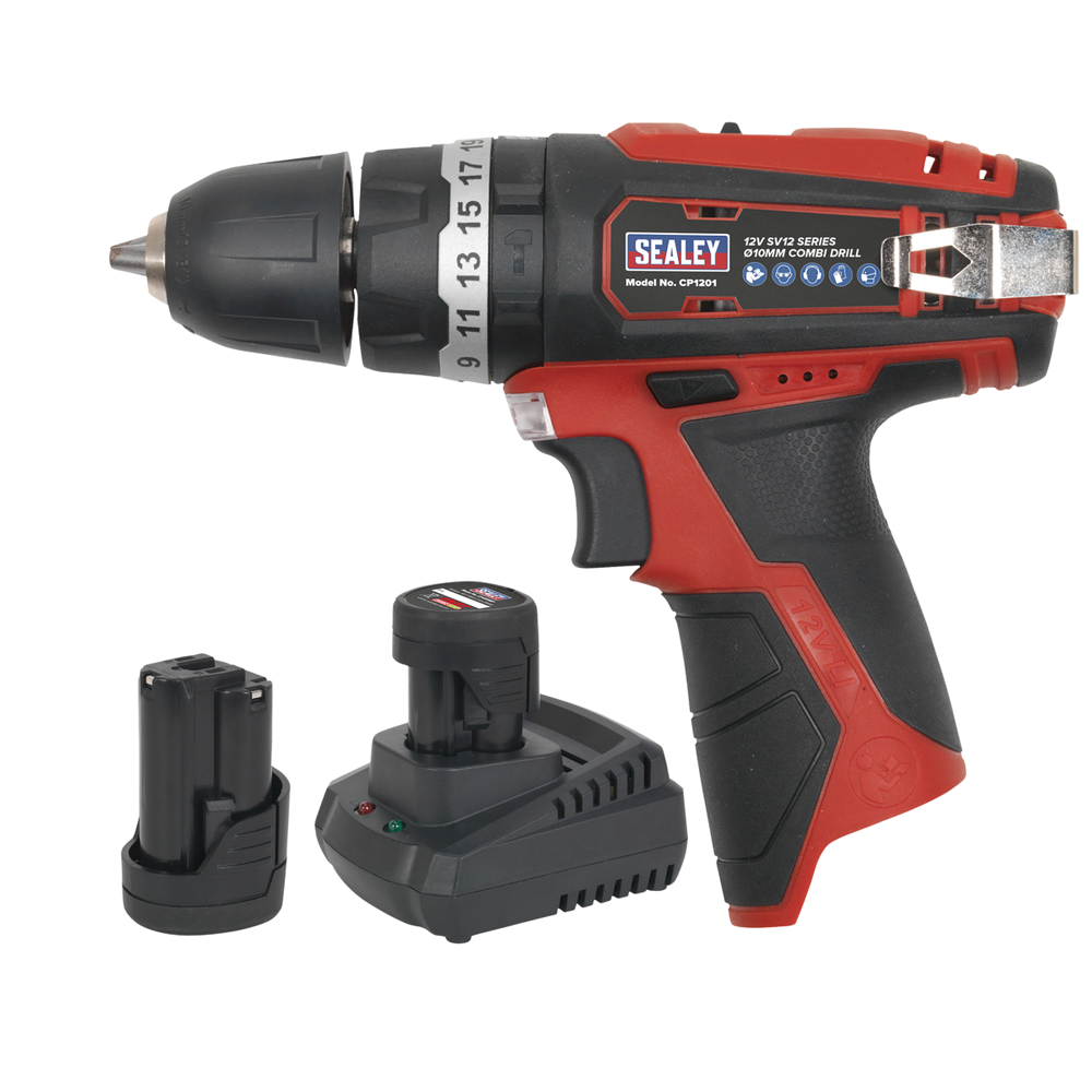 Sealey CP1201KIT SV12 Series 10mm Cordless Combi Drill Kit 12V 2Ah - 2 Batteries