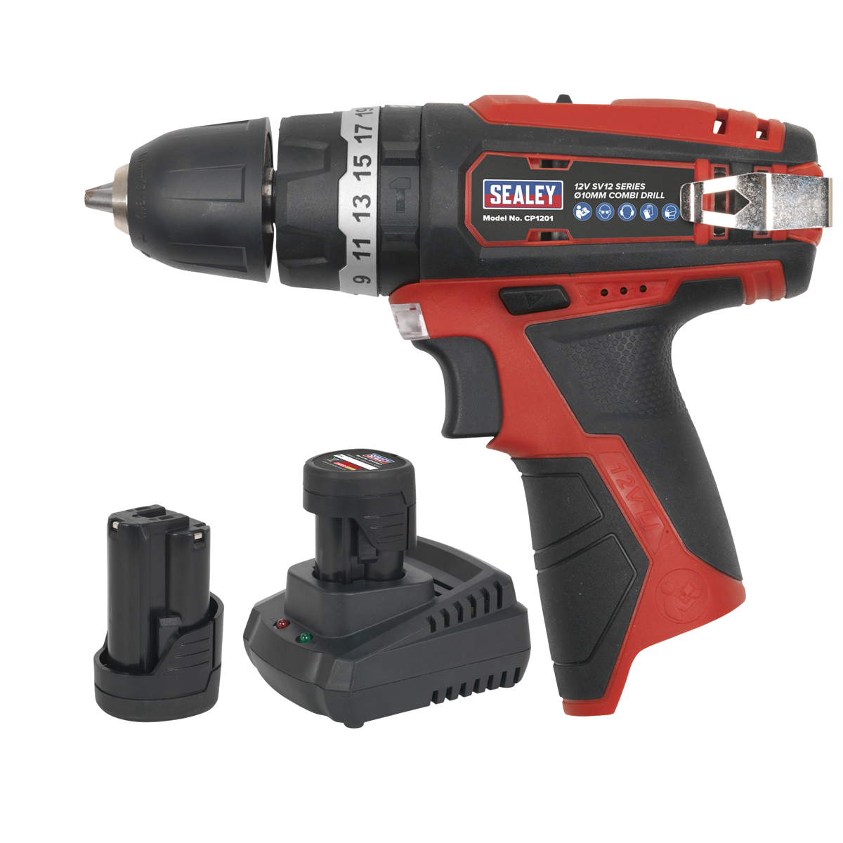 Sealey CP1201KIT SV12 Series 10mm Cordless Combi Drill Kit 12V 2Ah - 2 Batteries