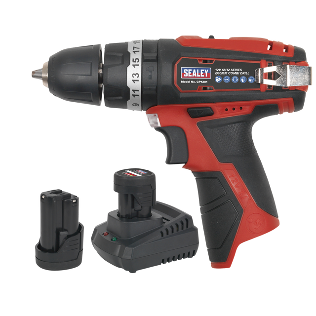 Sealey CP1201KIT SV12 Series 10mm Cordless Combi Drill Kit 12V 2Ah - 2 Batteries