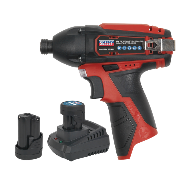 Sealey CP1203KIT SV12 Series 1/4"Hex Drive Cordless Impact Driver Kit 12V 2Ah - 2 Batteries