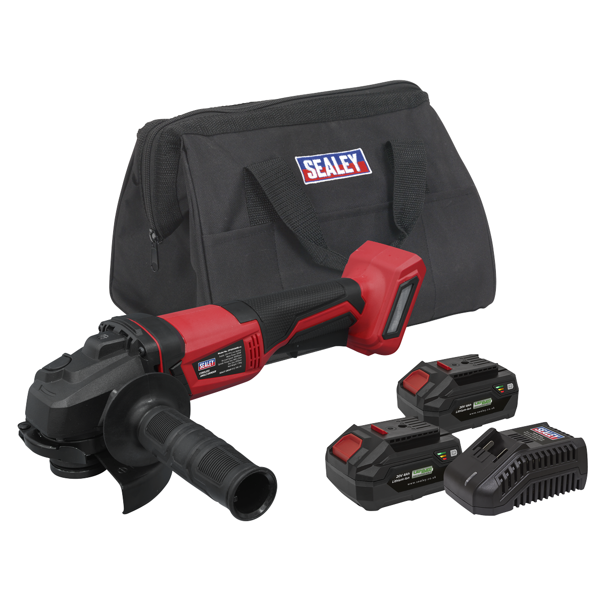 Sealey CP20VAGBKIT SV20 Series 115mm Cordless Angle Grinder Kit 20V 4Ah - 2 Batteries