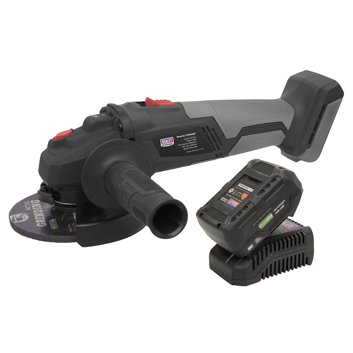 Sealey CP20VAGXKIT1 Premier SV20 Series 115mm Brushless Cordless Angle Grinder Kit 20V 4Ah - additional view 3
