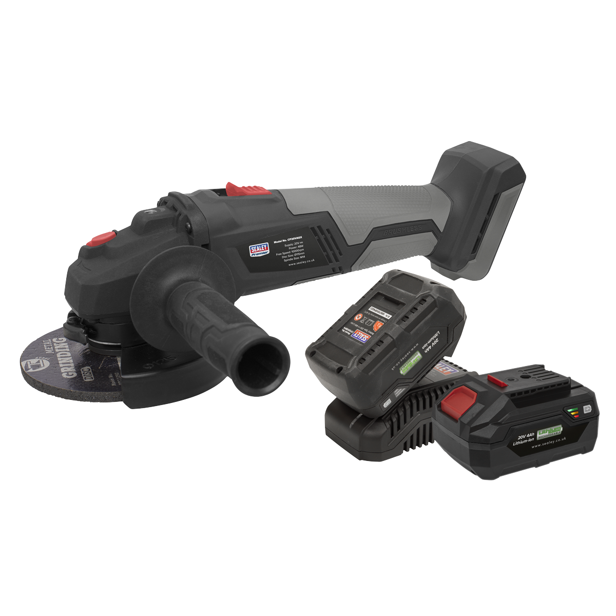 Sealey CP20VAGXKIT Premier SV20 Series 115mm Brushless Cordless Angle Grinder Kit 20V 4Ah - 2 Batteries - additional view 3