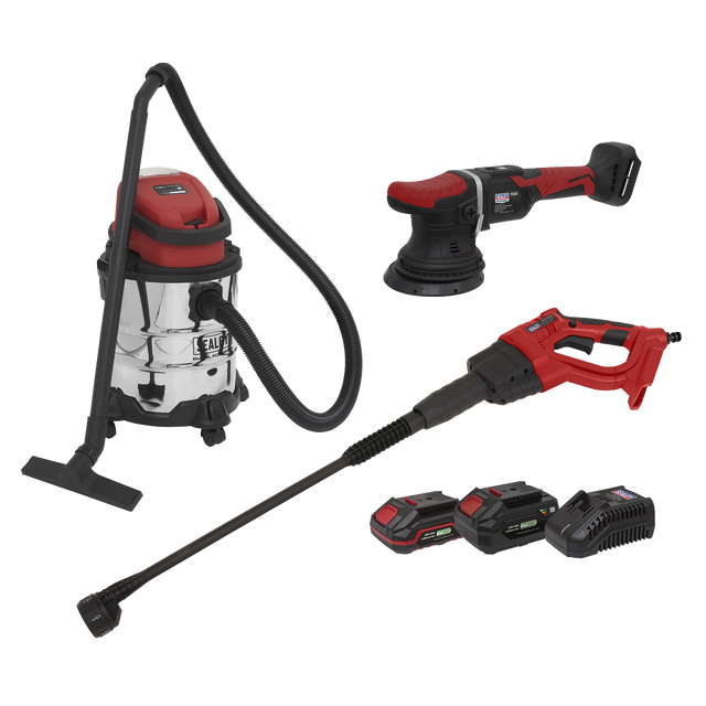 Sealey CP20VCOMBO10 3 x SV20 Series Cordless Power Tool Car Valeting Kit 20V - 2 Batteries