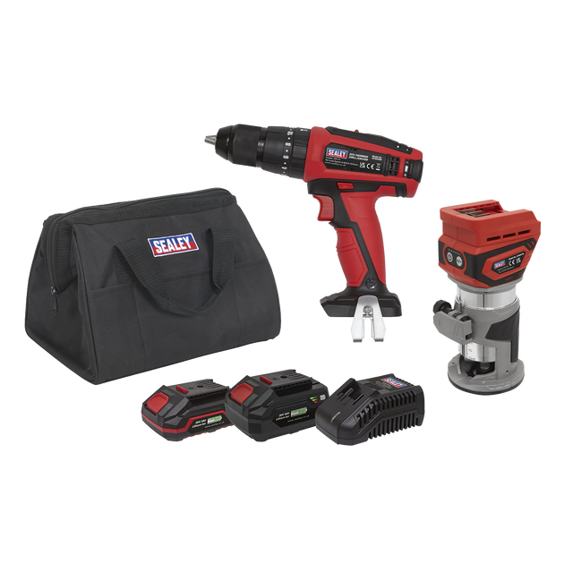 Sealey CP20VCOMBO12 2 x SV20 Series Cordless Power Tool Kit 20V - 2 Batteries