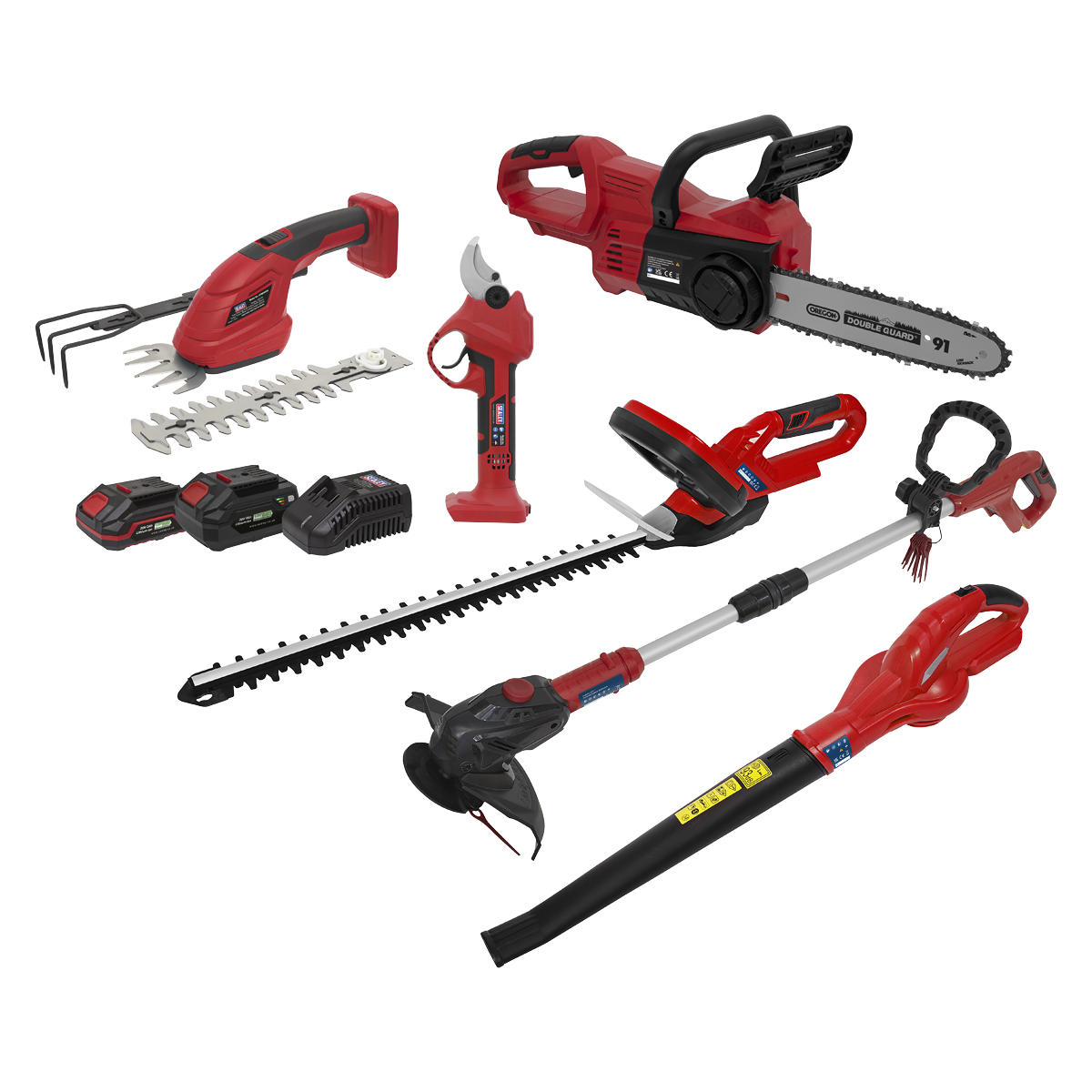 Sealey CP20VCOMBO15 6 x SV20 Series Cordless Garden Power Tool Kit 20V - 2 Batteries