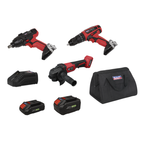 Sealey CP20VCOMBO1EU 3 x SV20 Series Cordless Power Tool Kit 20V Euro Plug - 2 Batteries