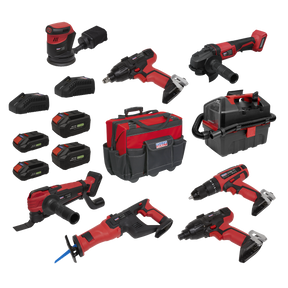 Sealey CP20VCOMBO4EU 8 x SV20 Series Cordless Power Tool Kit 20V Euro Plug - 4 Batteries