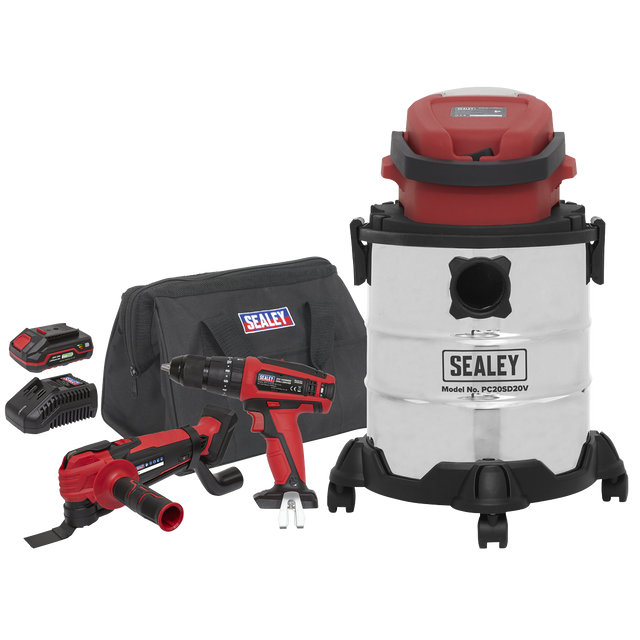 Sealey CP20VCOMBO5 3 x SV20 Series Cordless Power Tool Vac Kit 20V - 2 Batteries