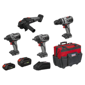 Sealey CP20VCOMBOX1 Premier 4 x SV20 Series Cordless Brushless Power Tool Kit 20V - 2 Batteries