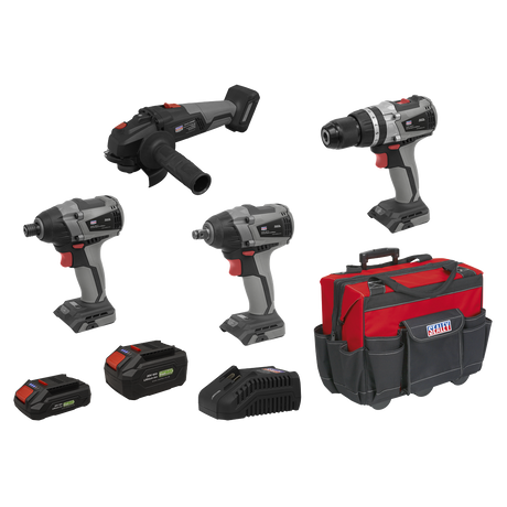 Sealey CP20VCOMBOX1 Premier 4 x SV20 Series Cordless Brushless Power Tool Kit 20V - 2 Batteries