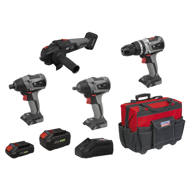 Sealey CP20VCOMBOX1 Premier 4 x SV20 Series Cordless Brushless Power Tool Kit 20V - 2 Batteries