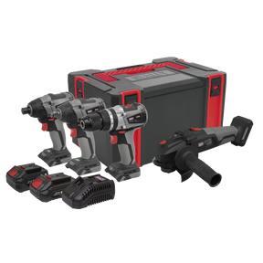 Sealey CP20VCOMBOX1EU Premier 4 x SV20 Series Cordless Brushless Power Tool Kit 20V Euro Plug - 2 Batteries