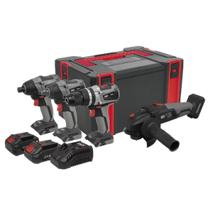 Sealey CP20VCOMBOX1EU Premier 4 x SV20 Series Cordless Brushless Power Tool Kit 20V Euro Plug - 2 Batteries