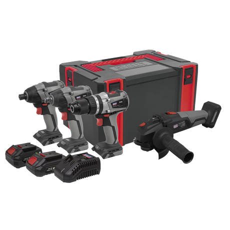 Sealey CP20VCOMBOX1EU Premier 4 x SV20 Series Cordless Brushless Power Tool Kit 20V Euro Plug - 2 Batteries