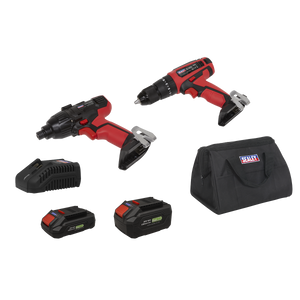 Sealey CP20VDDCOMBOEU 2 x SV20 Series Cordless Power EU Tool Kit 20V Euro Plug - 2 Batteries