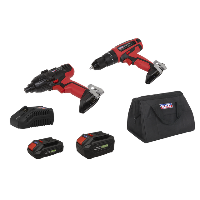 Sealey CP20VDDCOMBOEU 2 x SV20 Series Cordless Power EU Tool Kit 20V Euro Plug - 2 Batteries