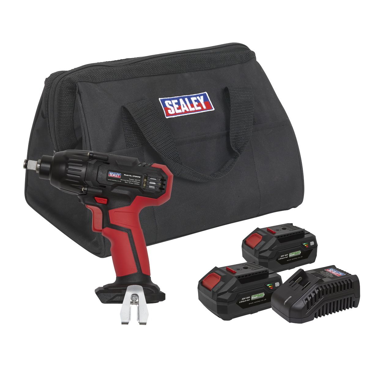 Sealey CP20VIWKIT SV20 Series 1/2"Sq Drive Cordless Impact Wrench Kit 20V 4Ah - 2 Batteries