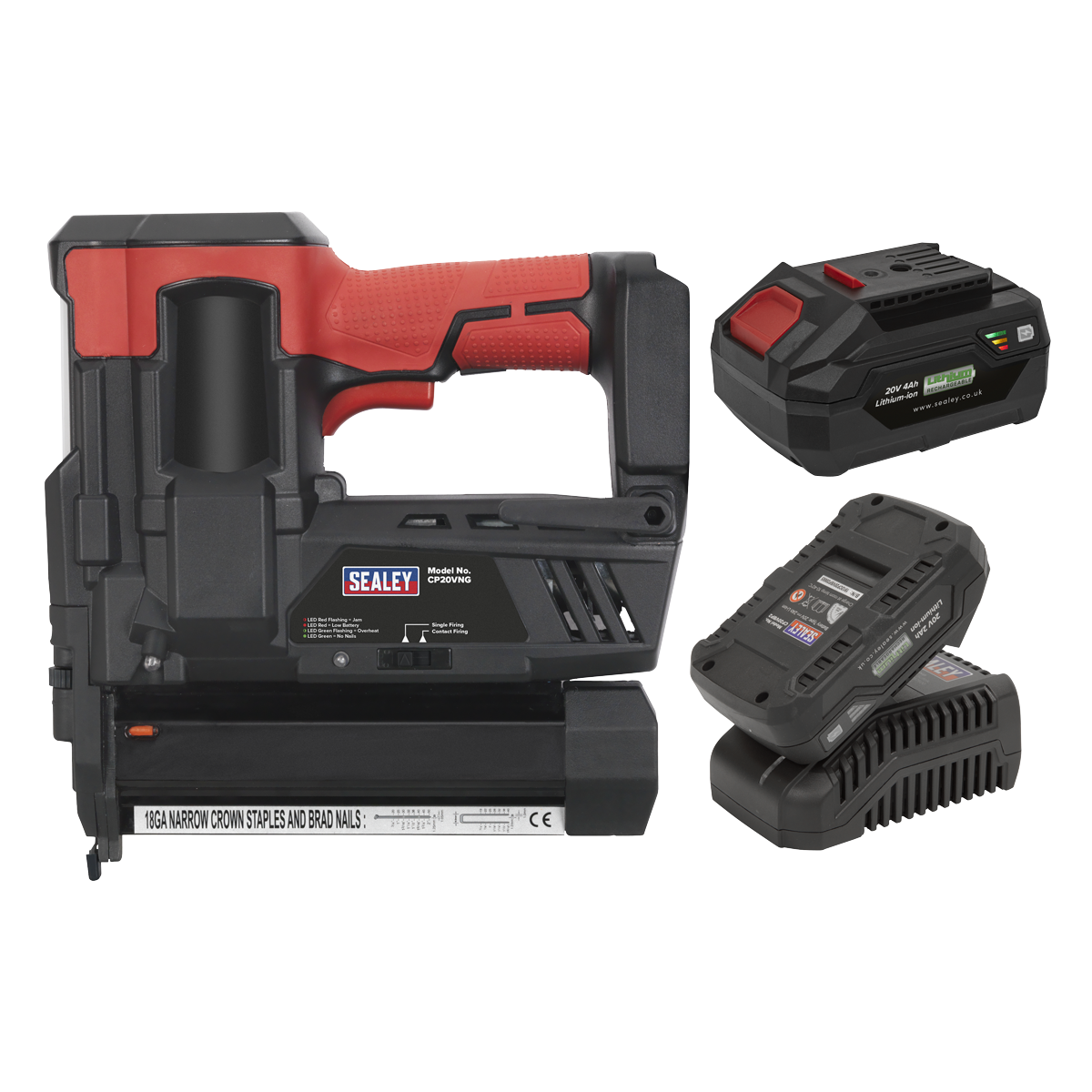Sealey CP20VNGKIT SV20 Series Cordless Nail/Staple Gun Kit 18G 20V - 2 Batteries - additional view 4