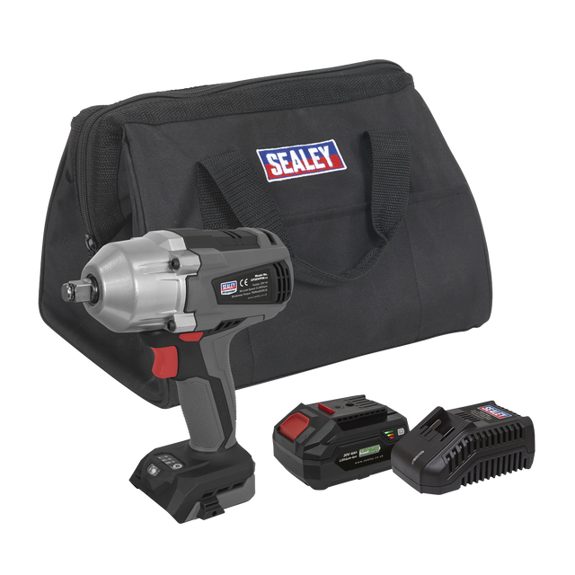 Sealey CP20VPIWKIT1 Premier SV20 Series 1/2"Sq Drive Brushless Cordless Impact Wrench Kit 20V 4Ah