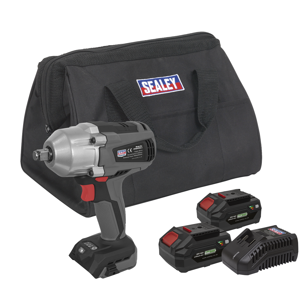 Sealey CP20VPIWKIT Premier SV20 Series 1/2"Sq Drive Brushless Cordless Impact Wrench Kit 20V 4Ah - 2 Batteries