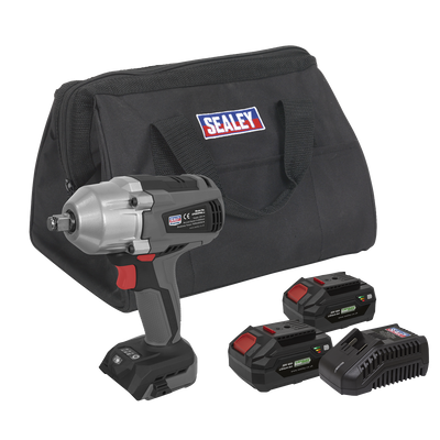 Sealey CP20VPIWKIT Premier SV20 Series 1/2"Sq Drive Brushless Cordless Impact Wrench Kit 20V 4Ah - 2 Batteries