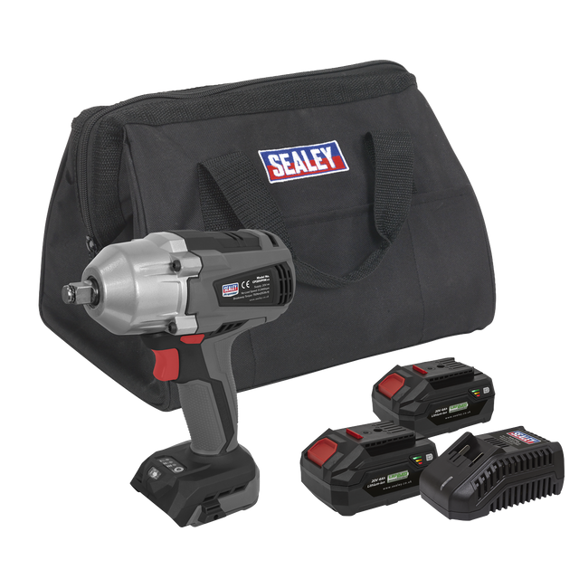 Sealey CP20VPIWKIT Premier SV20 Series 1/2"Sq Drive Brushless Cordless Impact Wrench Kit 20V 4Ah - 2 Batteries
