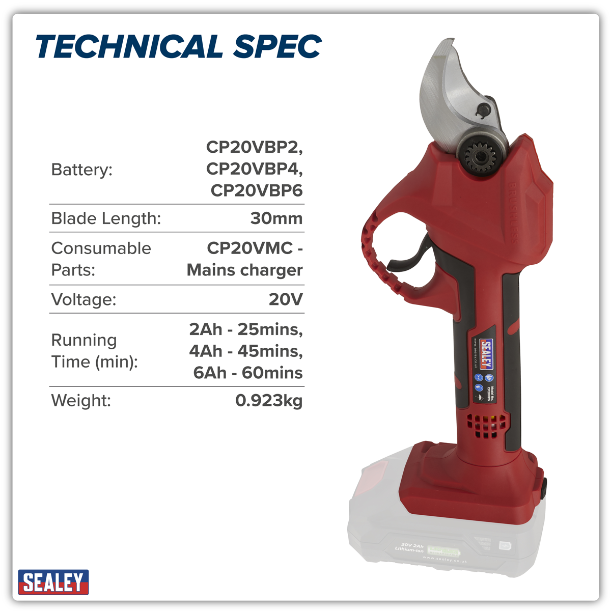 Sealey CP20VPS SV20 Series Brushless Cordless Pruning Shears 20V - Body Only - additional view 21