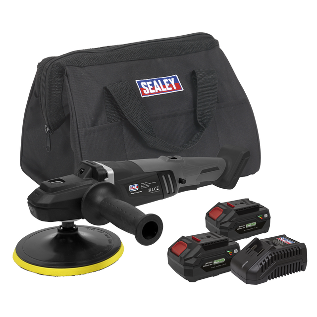 Sealey CP20VRPXKIT Premier SV20 Series 180mm Brushless Cordless Rotary Polisher 20V 4Ah - 2 Batteries