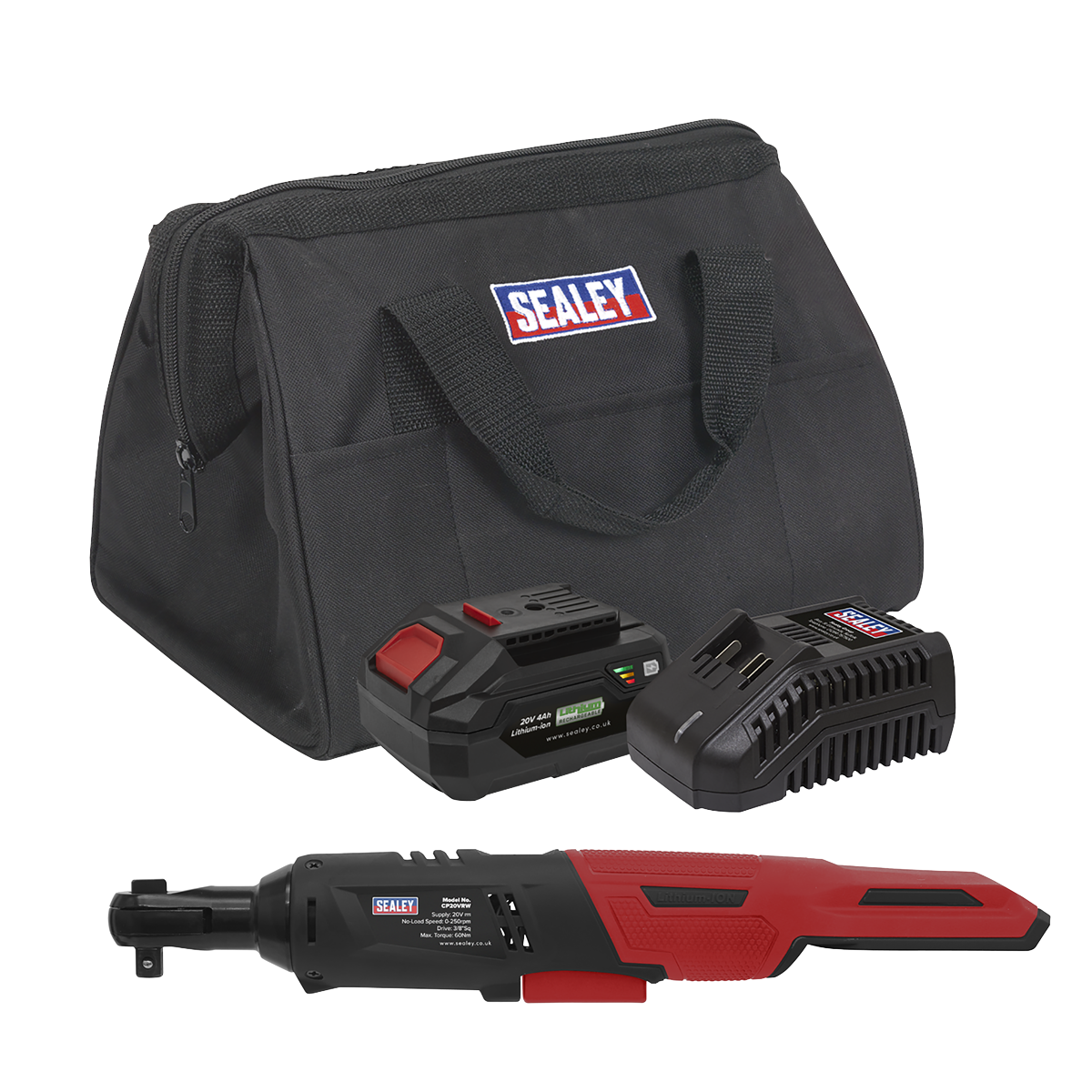 Sealey CP20VRWKIT1 SV20 Series 3/8"Sq Drive Cordless Ratchet Wrench Kit 60Nm 20V 4Ah