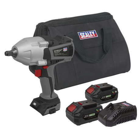 Sealey CP20VXIWKIT1 Premier SV20 Series Brushless Cordless Impact Wrench Kit 20V 4Ah - 2 Batteries