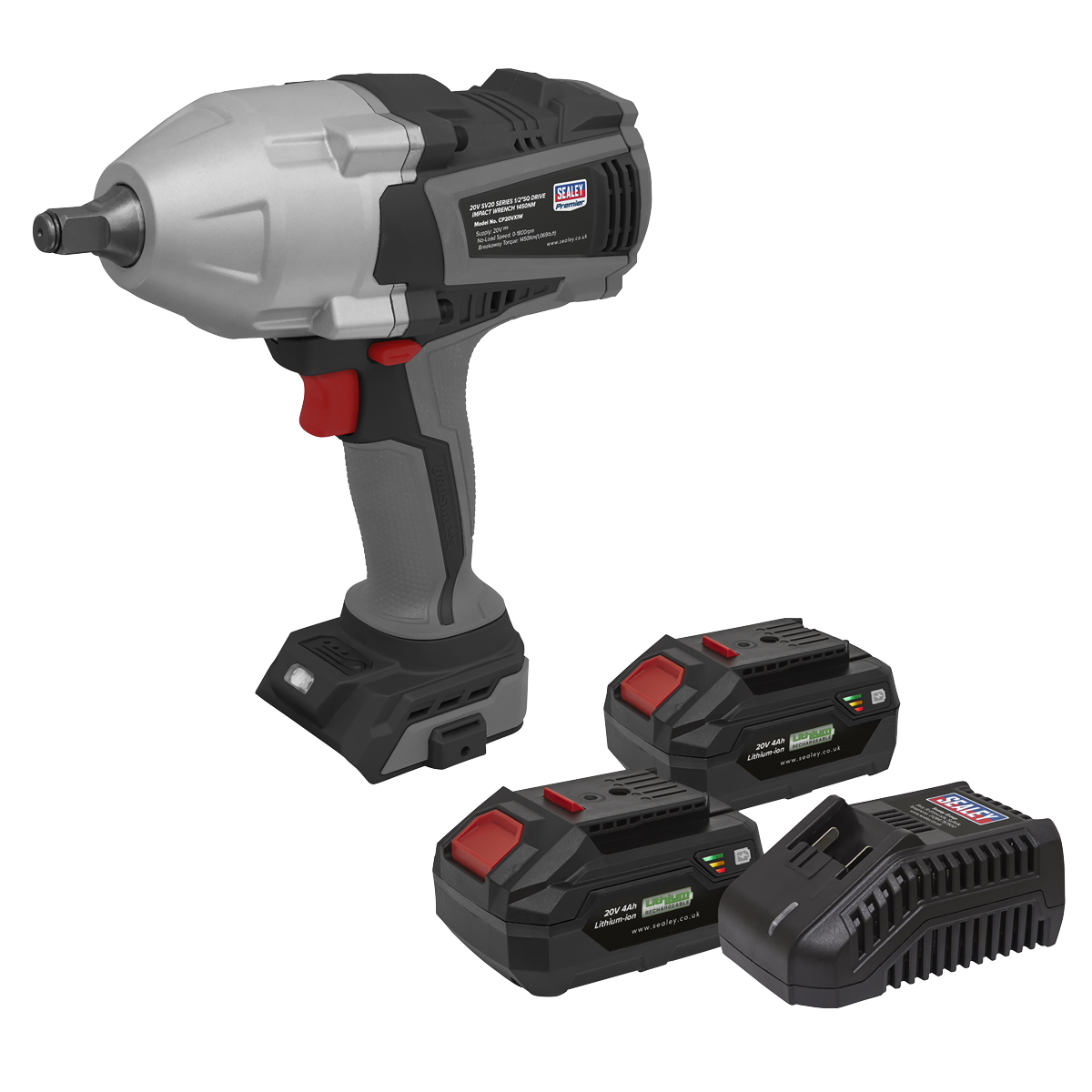 Sealey CP20VXIWKIT1 Premier SV20 Series Brushless Cordless Impact Wrench Kit 20V 4Ah - 2 Batteries - additional view 8