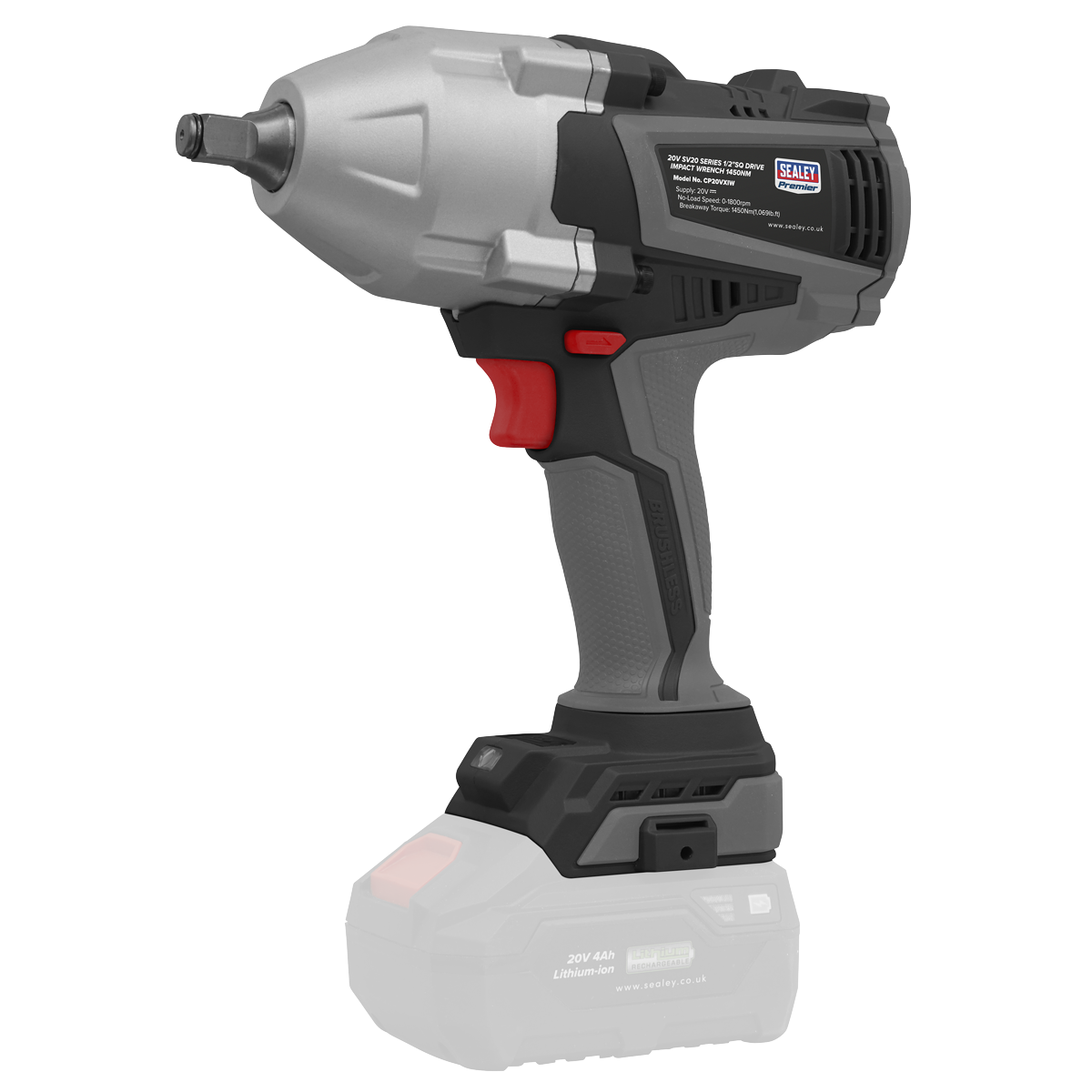 Sealey CP20VXIWKIT1 Premier SV20 Series Brushless Cordless Impact Wrench Kit 20V 4Ah - 2 Batteries - additional view 10