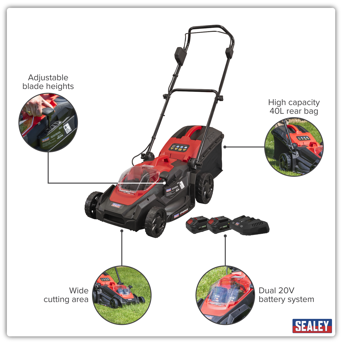 Sealey CP40VLMKIT Cordless Lawn Mower Kit 40V 4Ah SV20 Series 40cm - additional view 15