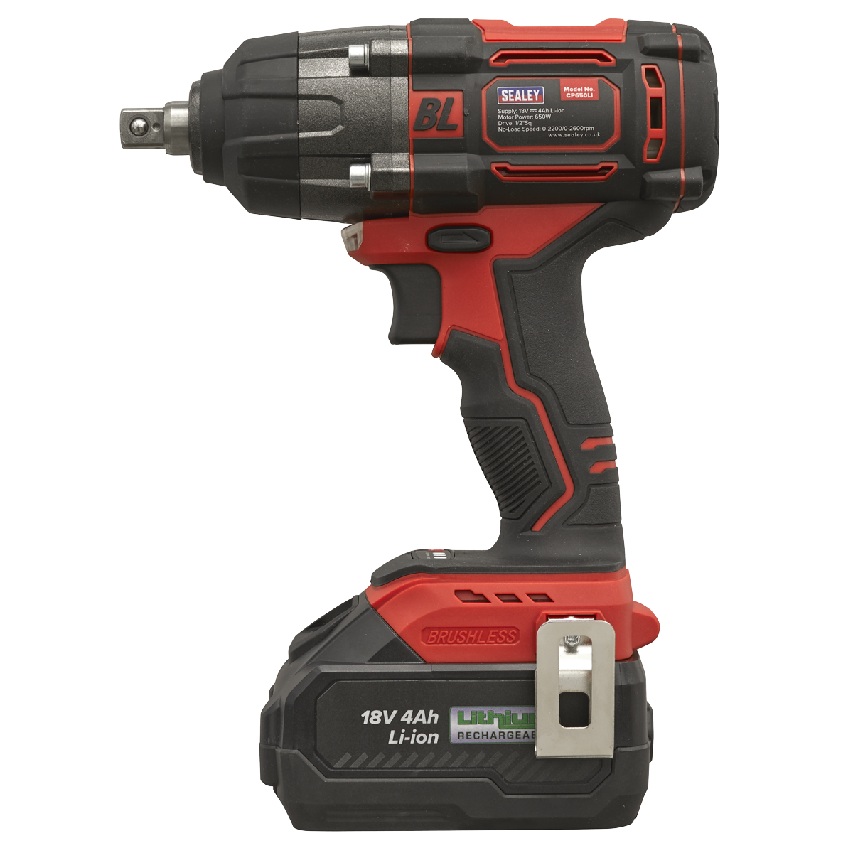 Sealey CP650LI 1/2"Sq Drive Cordless Brushless Impact Wrench 18V 4Ah - additional view 6