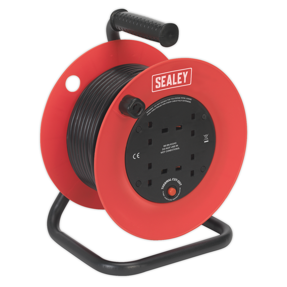 Sealey CR25/1.5 25m Heavy-Duty Cable Reel with Thermal Trip 4 x 230V