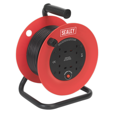 Sealey CR25/1.5 25m Heavy-Duty Cable Reel with Thermal Trip 4 x 230V