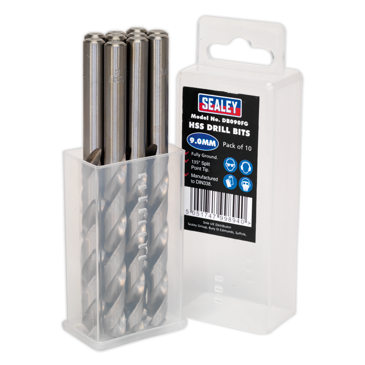 Sealey DB090FG HSS Fully Ground Drill Bit 9mm - Pack of 10 - additional view 2