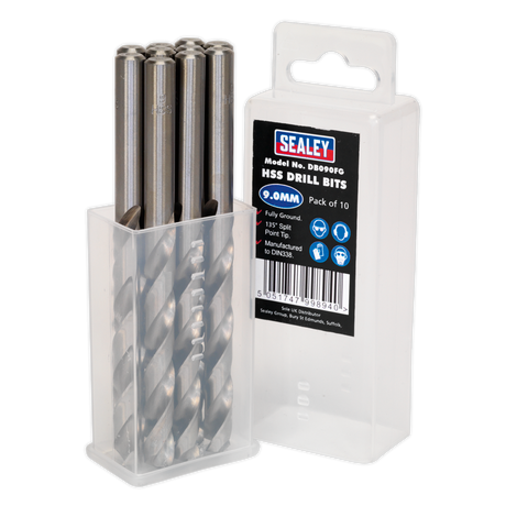 Sealey DB090FG HSS Fully Ground Drill Bit 9mm - Pack of 10 - additional view 2