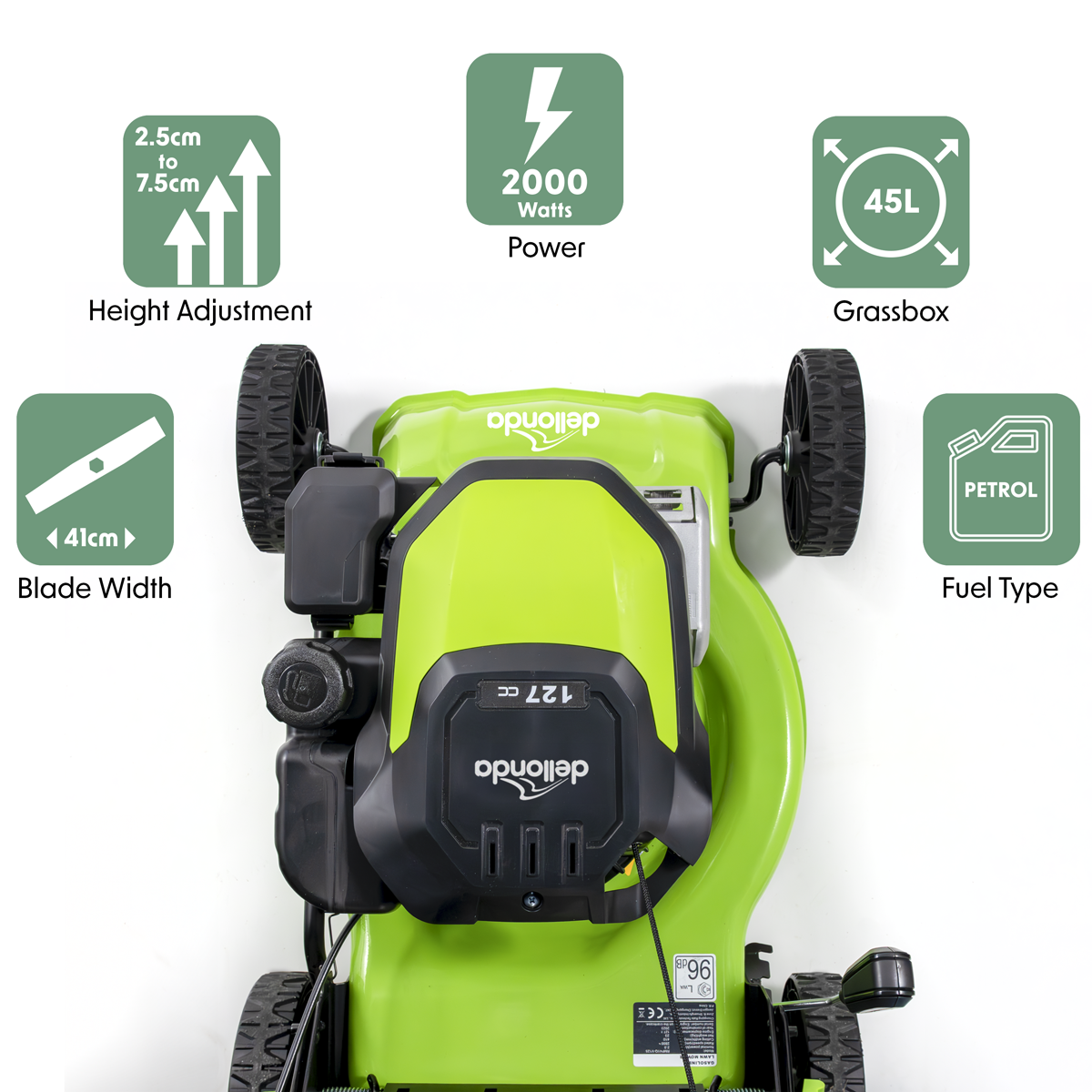 Dellonda DG100 Hand-Propelled Petrol Lawnmower Grass Cutter, 127cc 16"/41cm 4-Stroke - additional view 12