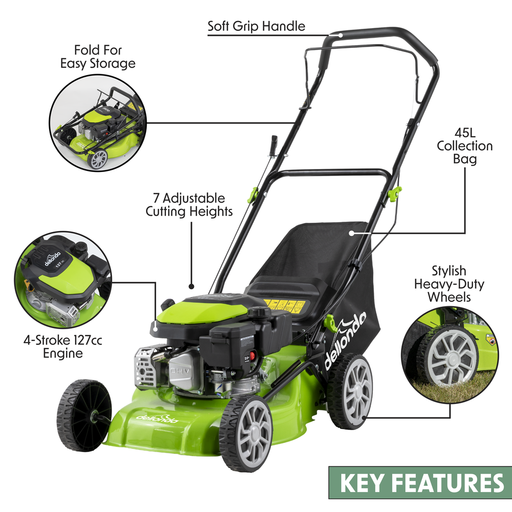 Dellonda DG100 Hand-Propelled Petrol Lawnmower Grass Cutter, 127cc 16"/41cm 4-Stroke - additional view 13