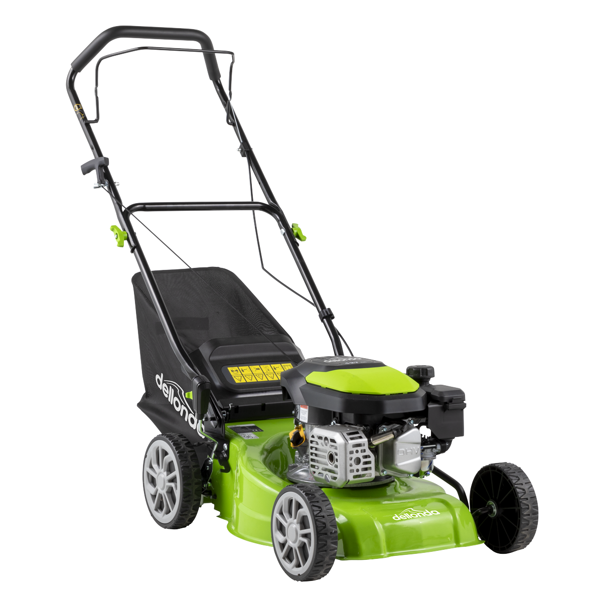 Dellonda DG100 Hand-Propelled Petrol Lawnmower Grass Cutter, 127cc 16"/41cm 4-Stroke