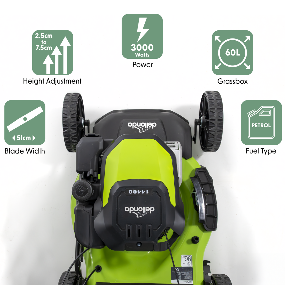 Dellonda DG101 Self-Propelled Petrol Lawnmower Grass Cutter with Height Adjustment & Grass Bag 144cc - additional view 13