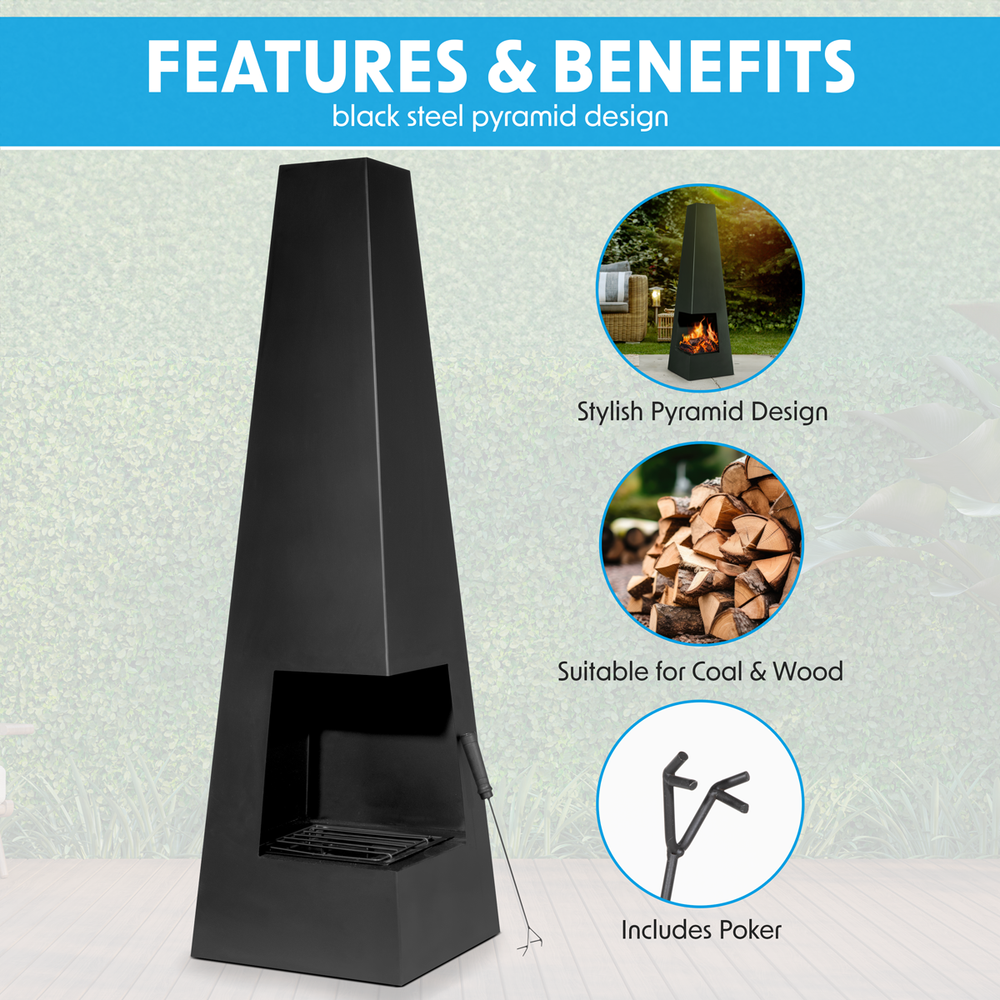Dellonda DG105 Chiminea, Wood Burner, Heater for Outdoors W45cm x H150cm - Black Steel - additional view 10