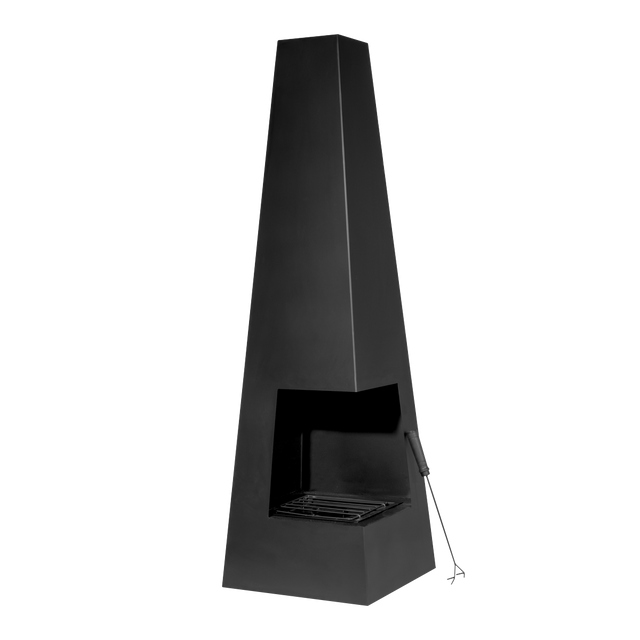 Dellonda DG105 Chiminea, Wood Burner, Heater for Outdoors W45cm x H150cm - Black Steel