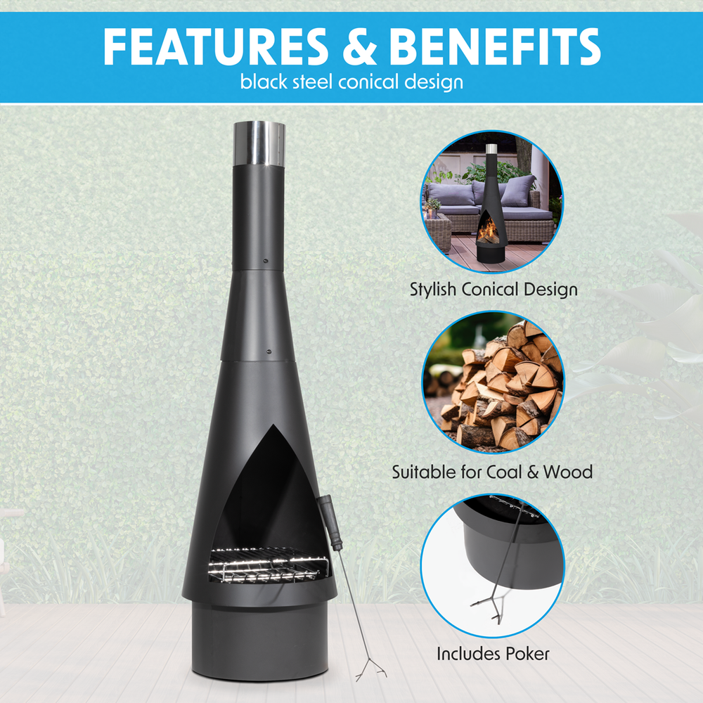 Dellonda DG109 Outdoor Chiminea, Fireplace, Fire Pit, Heater, Durable, Black Steel - additional view 11