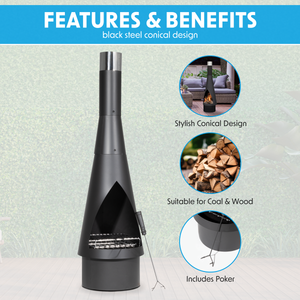 Dellonda DG109 Outdoor Chiminea, Fireplace, Fire Pit, Heater, Durable, Black Steel - additional view 11